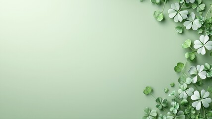 Fresh Green Clover Leaves Border on Light Green Background clover leaves green background fresh luck