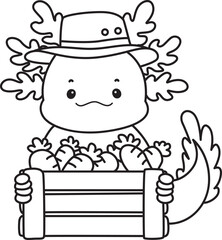 Outline of Illustration of cute axolotl activities icon.
Lineart of Funny pink axolotl in daily routine stickers.
