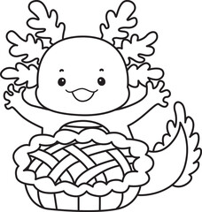 Outline of Illustration of cute axolotl activities icon.
Lineart of Funny pink axolotl in daily routine stickers.

