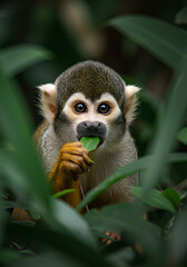 Obraz premium Curious monkey eating leaf