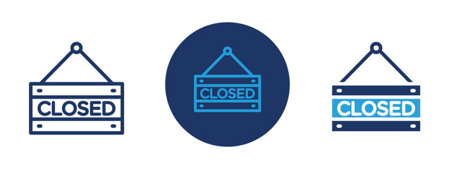 Set of colored pixel perfect Closed Sign Icon  with 1 unexpanded, 1 silhouette, Shop closed sign icon representing business hours and unavailability.
