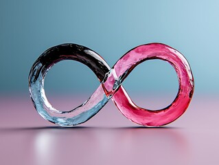 Holographic Infinity Symbol with Pink and Blue Glass Nodes