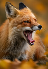 Obraz premium Fox portrait in autumn leaves