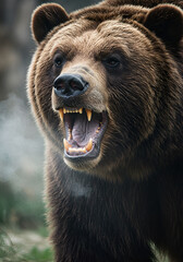 Grizzly bear roaring