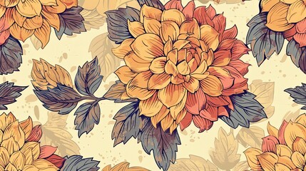 Vintage floral pattern with stylized dahlias