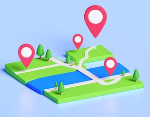 Isometric Map: Location Pins, Scenic Route, Playful Design