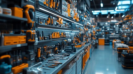 Hardware Store Aisle: Rows of Power Tools and Equipment