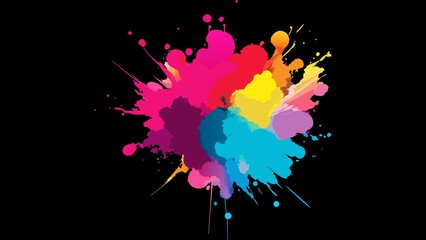 Islamic pattern - colorful paint explosion with pink yellow blue and purple on black background