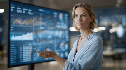 Fototapeta premium Multiracial data analyst presenting predictive analytics in modern office