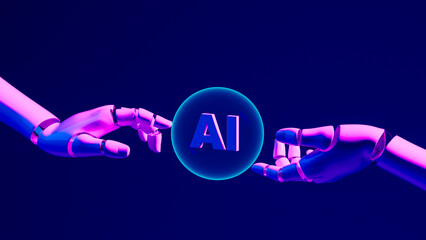 Robot hand displays AI symbol highlighting technology advancements