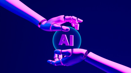 Robot hand displays AI symbol highlighting technology advancements
