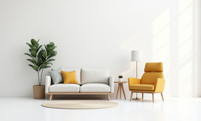 Modern Living Room, Yellow Accent Chair, Cozy - Minimalist design
