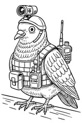 Surveillance Pigeon Gear Doodle Art