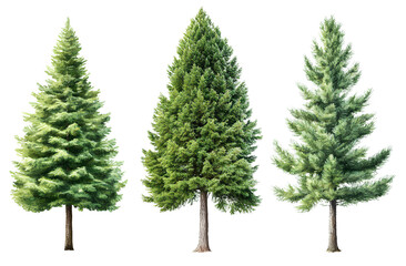 Fototapeta premium 5 different pine trees isolated on a transparent background, PNG file for cut-out elements.