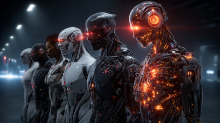 Obraz premium Hands of a robot and a human touch on network security symbolize collaboration in safeguarding systems. Network security integrates AI-driven tools enhances threat detection automates defenses ensures
