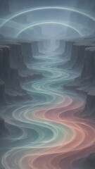 Dreamy Landscape with Winding River and Light Arches in Canyon View