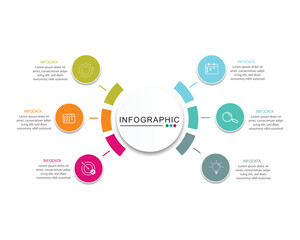 Vector infographic label design with circle infographic template design and 6 options or steps. Can be used for process diagram, presentations, info graph.