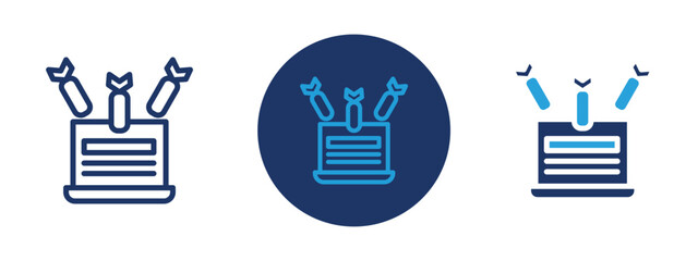 Set of colored pixel perfect Ddos icon  with 1 unexpanded, 1 silhouette, DDOS (Distributed Denial-of-Service) icon for cyber attack and security breach representation.