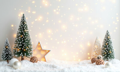 Obraz premium Winter Wonderland Christmas Scene with Lights - Minimalist Christmas