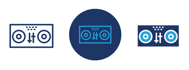 Set of colored pixel perfect Dj icon  with 1 unexpanded, 1 silhouette, DJ icon representing disc jockey, music mixing, and entertainment events.