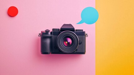 Announce your photo contest with a creative camera and speech bubble design.