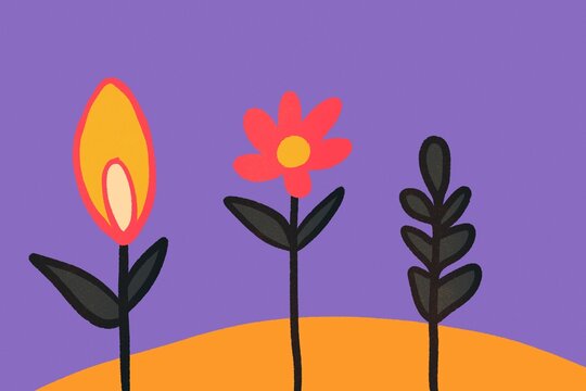 Abstract floral illustration with vibrant colors and simple design