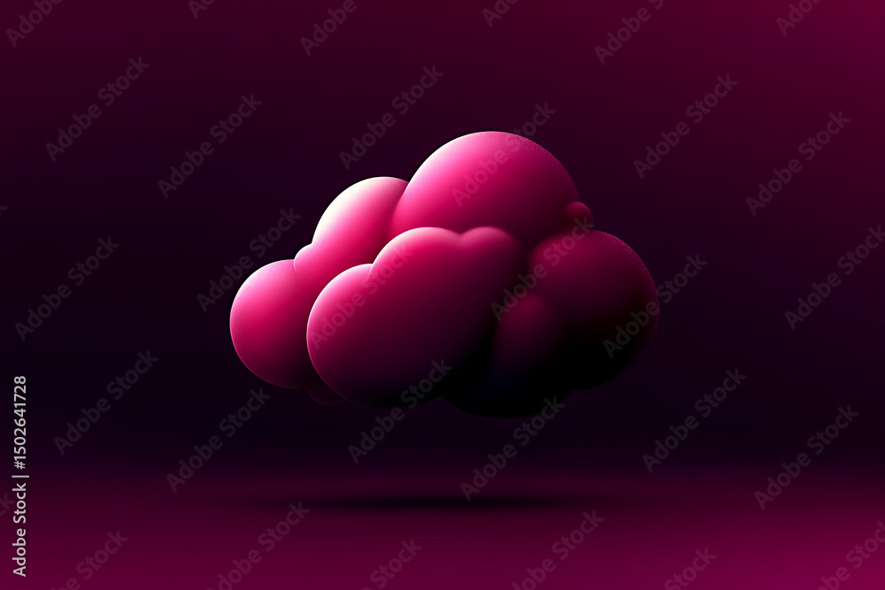 Poster abstract 3d render of a pink cloud floating against a deep purple gradient background with soft shad