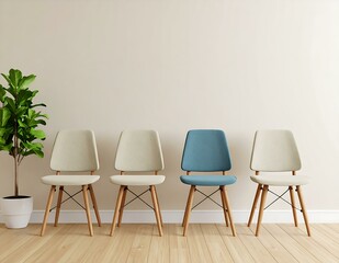 Modern Minimalist Room Interior Design with Four Chairs and Plant