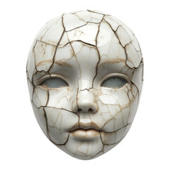 Cracked Ceramic Face Mask with Chipped Surface and Light Texture