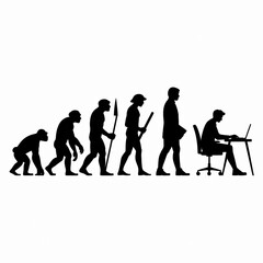Obraz premium Evolution of man from ape to modern programmer silhouette on white background showing progress of work
