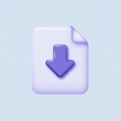 A pastel illustration of a download icon with a document and arrow on a light blue background