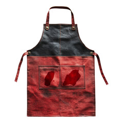 Grunge Leather Apron with Red Stains on Transparent Background