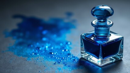 Close up image of blue ink bottle