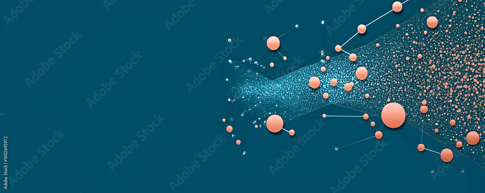 Poster abstract digital network visualization illustrating data flow and connections with geometric shapes 