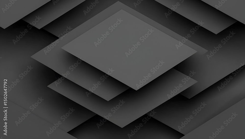 Poster abstract geometric dark gray background with layered squares creating a sense of depth and shadow su