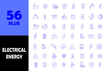 Electrical energy blue icons. line art recharge electricity icons.
