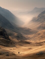 Naklejka premium Solo journey through a vast desert valley remote location landscape photography breathtaking view adventure concept