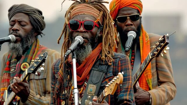 Musicians perform vibrant  tunes at an outdoor festival in a lively urban setting