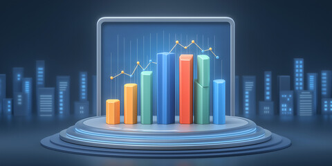 Data Visualization & Growth: A dynamic, stylized representation of data, highlighting upward trends and growth within a futuristic, architectural context.