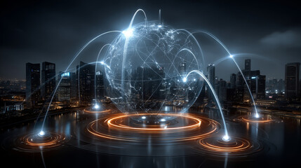 internet of things. Businessman touching the future of IoT network connection, data integration, and smart device management concept. Unlocking new opportunities and efficiencies.