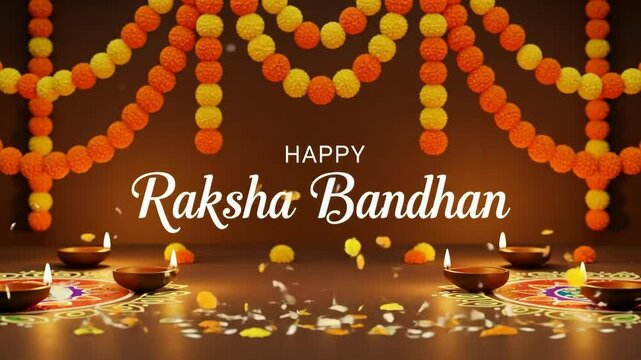 Beautiful traditional raksha bandhan celebration setup with lamps rangoli and flower decorations