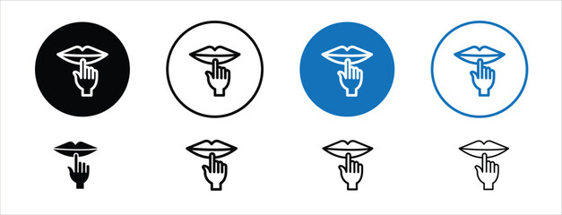 Set of colored pixel perfect Please do quiet pssst icon  with 1 unexpanded, 1 silhouette, Icon showing a gesture for silence or quietness, often used in libraries.