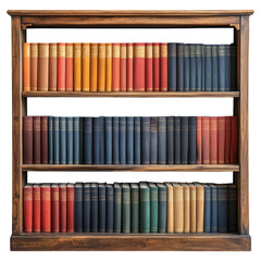 Vintage Wooden Bookshelf with Colorful Book Bindings on Display