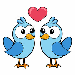 Fototapeta premium Lovebirds with heart-shaped feathers on a white background, perfect for Valentine’s Day designs, romantic themes, and love-themed digital projects.