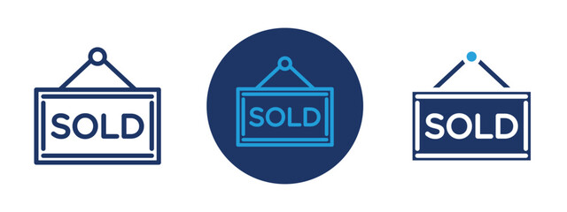 Set of colored pixel perfect Sold icon  with 1 unexpanded, 1 silhouette, Sold icon representing successful transactions or property sales.