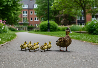 Fototapeta premium Mother duck and ducklings