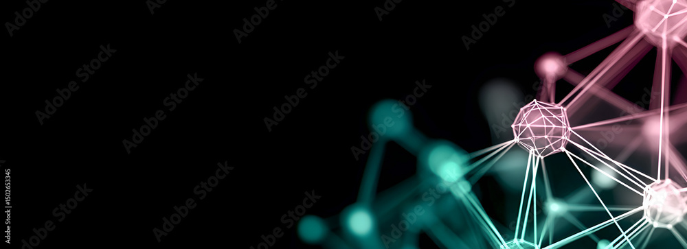 Poster abstract molecular network with connected nodes and lines representing scientific data connections o