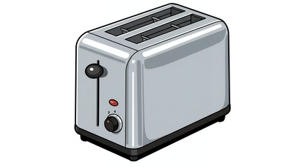 Illustration of a shiny metallic toaster isolated on white background