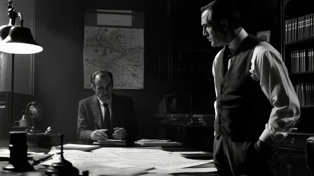 Mysterious Meeting: Two Men in a Dark Office