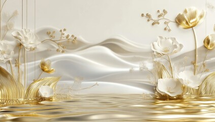 Elegant white and gold floral wall mural